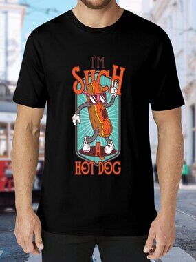 Graphic 'I'm Such A Hot Dog' Black Tee